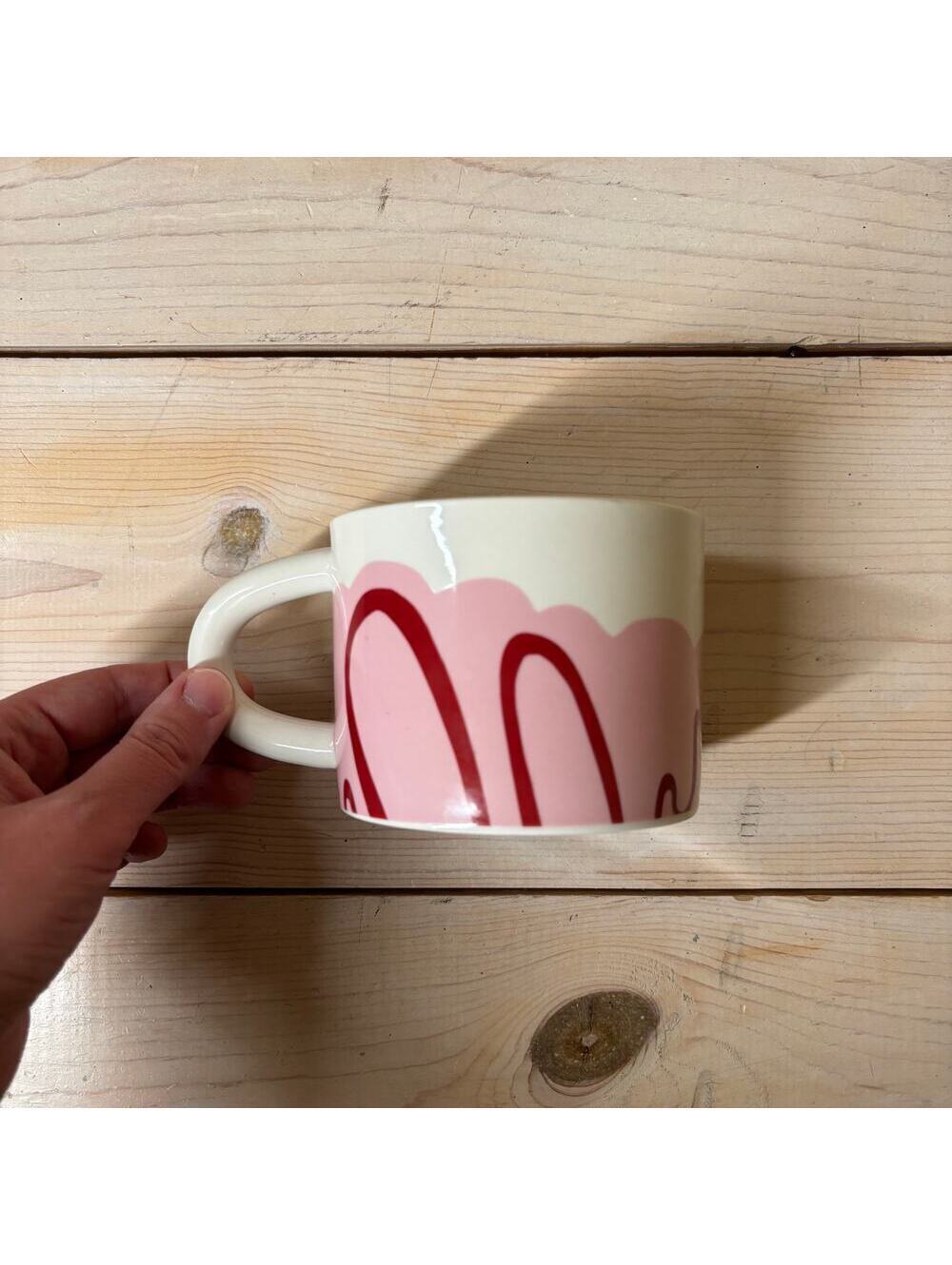 Room Essentials NWT 16oz Stoneware Pink White Donut Mug